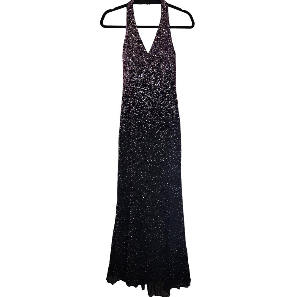Vintage Tiffany beaded halter maxi dress purple ombre size 4